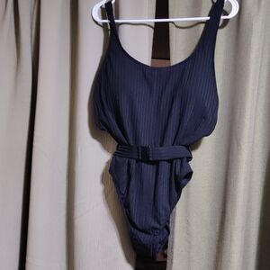 NWOT Black Ribbed Swimsuit with Belt